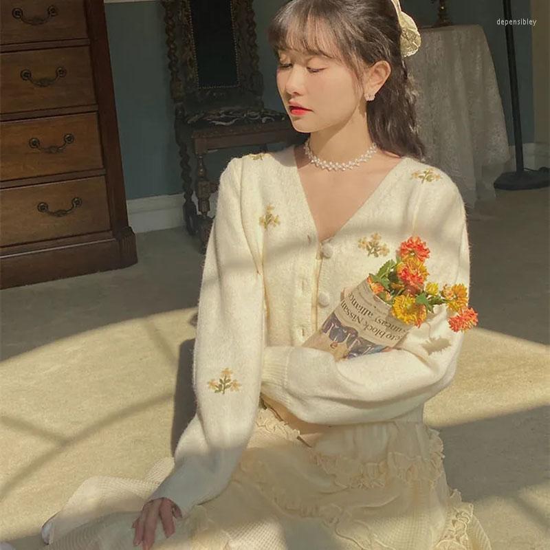 

Women' Knits & Tees -2xl Embroidery V-neck Knitted Elegant Cardigans Women Korean Fashion Oversized Sweater Spring Long Sleeve Top Kawaii, Blue
