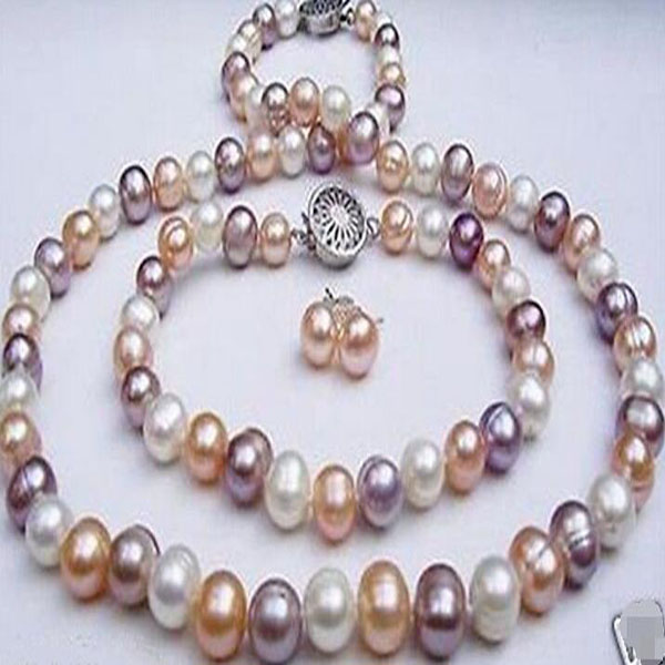 

7-8mm White Pink Purple Freshwater Pearl Necklace Bracelet Earrings Set