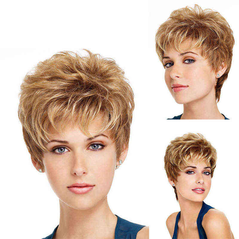 

wig women's gradual change golden anti warping short straight hair rose net high temperature resistant silk set 220816, Picture color sending network