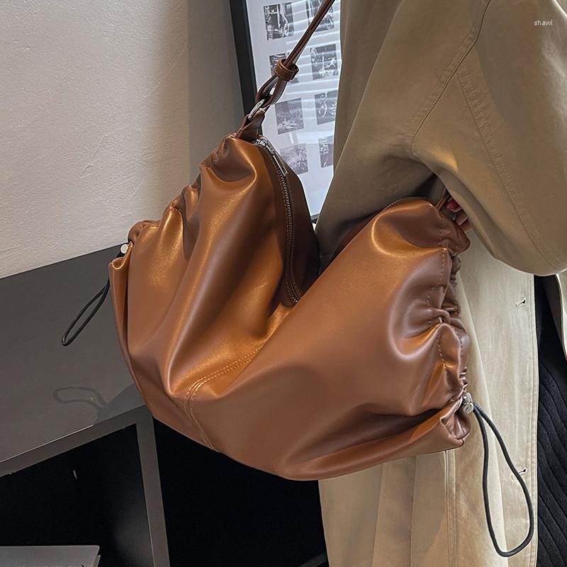 

Evening Bags Crossbody For Women Large Capacity Luxury Handbags Solid Soft PU Leather Shoulder Female Casual Travel Hobos Bag SacEvening, Beige