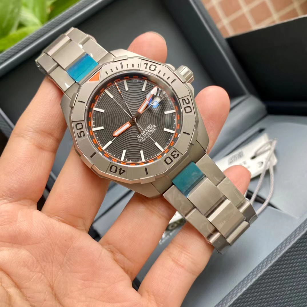 

Casual watch Swiss SW200 movement 43MM Sapphire anti-flash glass Orange with matte titanium Rotating bezel, As shown