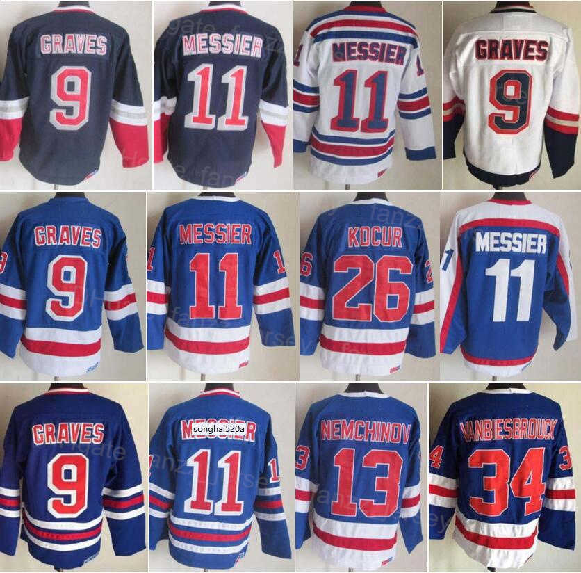 

Men Retro Hockey Vintage 34 John Vanbiesbrouck Jersey 11 Mark Messier 9 Adam Graves 13 Sergei Nemchinov 26 Joe Kocur 75th Anniv ''nhl''jerseys, 9 white