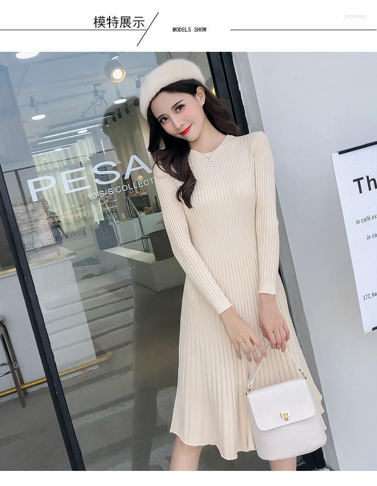 

Women' Sweaters Elegant OL Round Neck Slim Mid-length Sweater Dress Female Knitted Spring And Autumn Big Swing Skirt Basic Cas Jemi22, Black