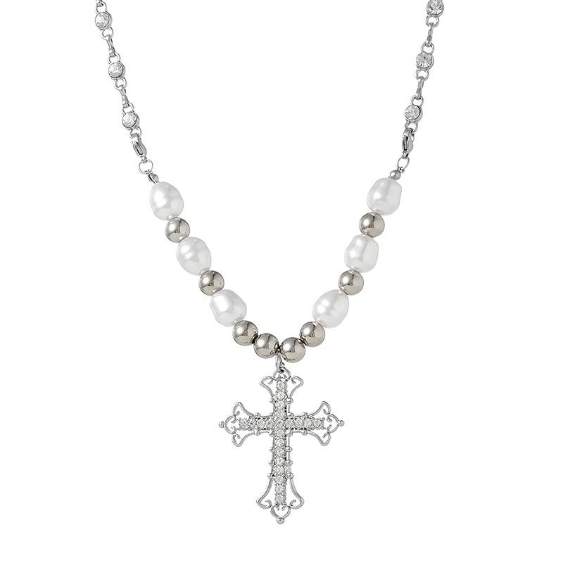 

Pendant Necklaces Cross Pearls Sparkly Long Necklace Girls Jewelry For Women And GirlsPendant