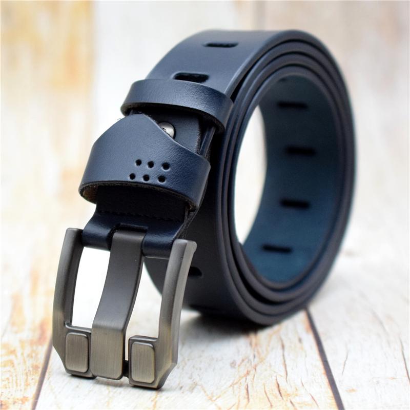 

Belts Genuine Leather Belt Men Black/coffee/blue/green/red Alloy Pin Buckle For 3.8CM Width Male Waist 95-130CM Strap