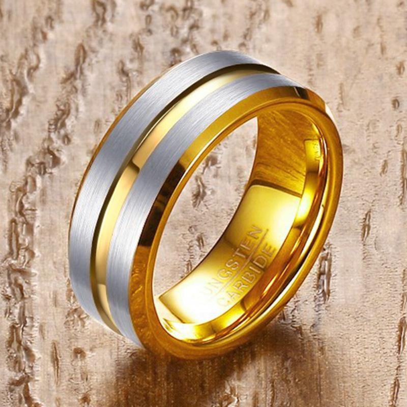 

Wedding Rings Design Tungsten For Men Gold-Color Fashion Men's Jewelry Blue Male Boyfriend Anniversary Gift Support Engrave 8mmWedding