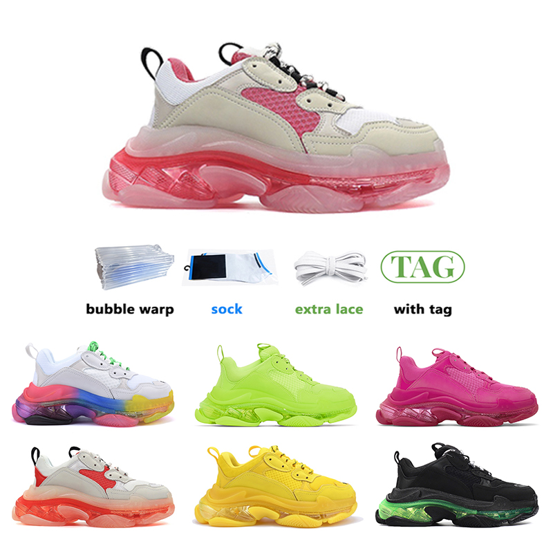 

new 2022 Clear Sole white running shoes man and woman Beige Grey Neon Green Pink fluorescence Black Pink Rainbow, #15