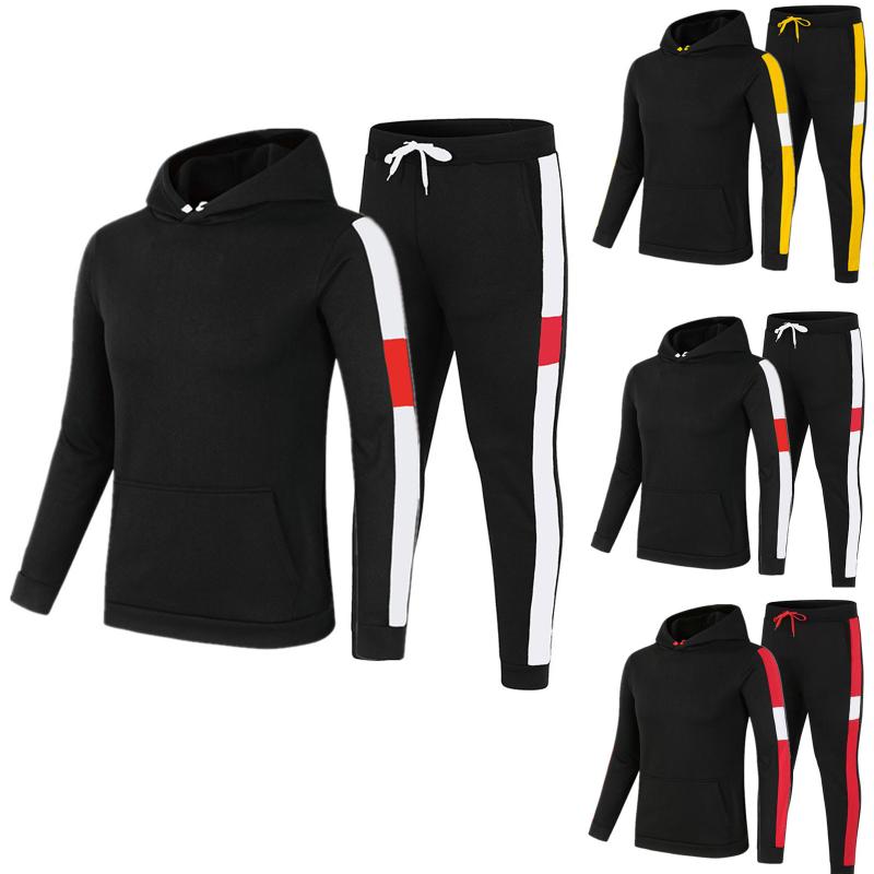 

Men's Tracksuits Men's Patchwork Long Sleeve Hooded Pullover Trousers Sports Pants Two-piece Suit Men Shiny Blue Leisure MensMen's, Red