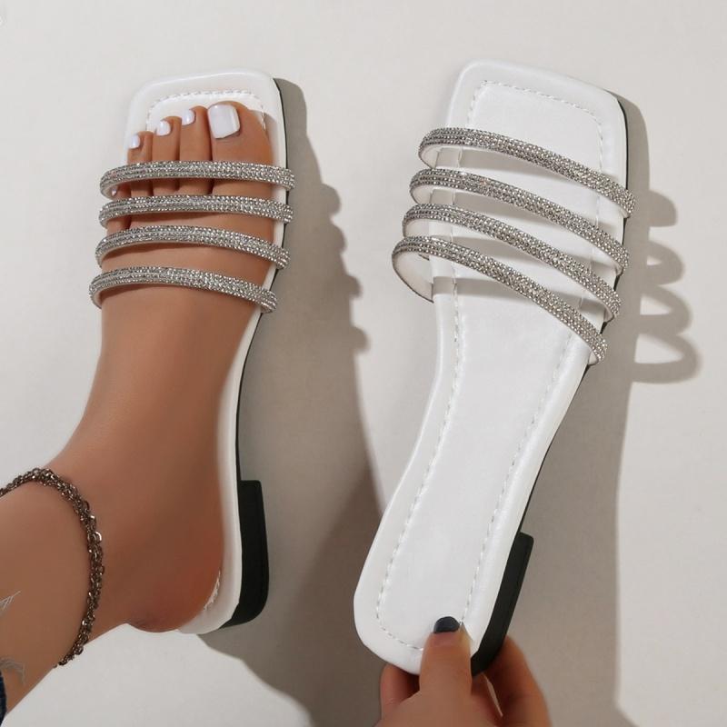 

Sandals Retro Summer Women Casual Flat Ladies Slippers Crystal Shoes Leisure Sandal Female Beach Flip Flops Jelly ShoesSandals, White