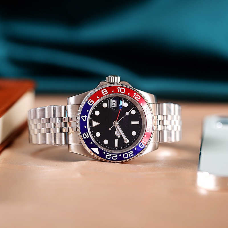 

lmjli-Mens Watches 40mm Automatic Mechanical Watch Full Stainless Steel sliding clasp Blue Black Ceramic Sapphire WristWatches Super L1C, Colour 1