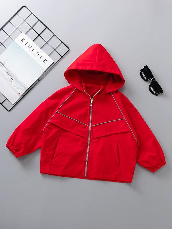 

Toddler Boys Zip Up Contrast Piping Raglan Sleeve Hooded Jacket SHE, Red