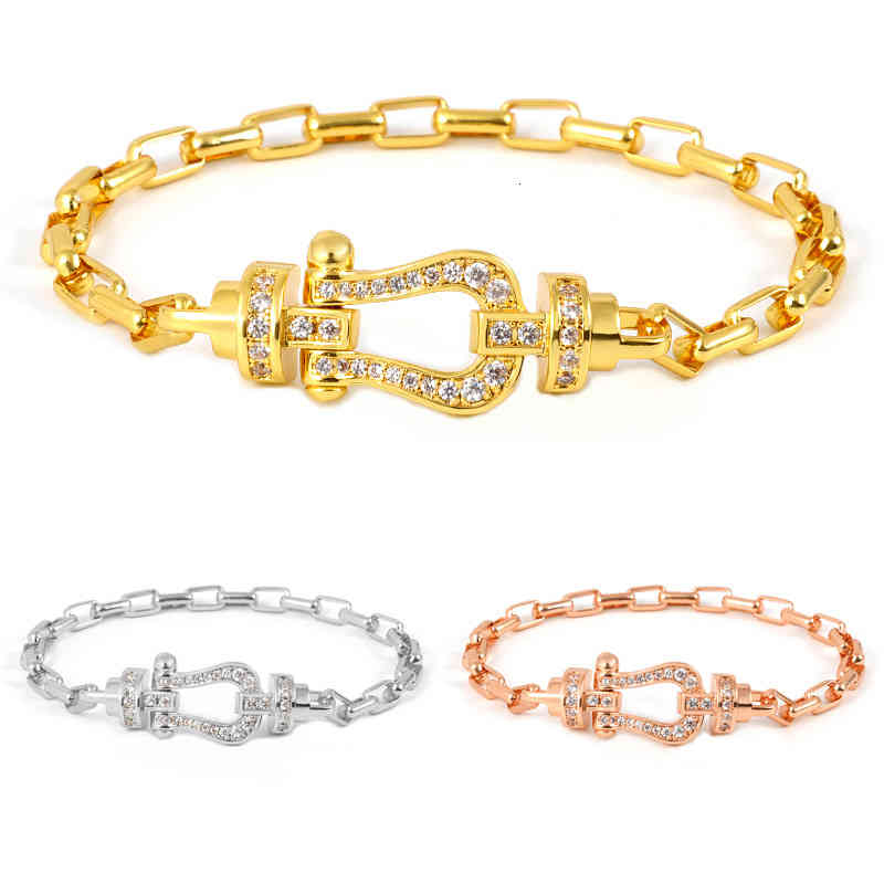 Bracelets Popular Horseshoe Copper Gold-plated Women's U-shaped Head Full Brick Three Colors