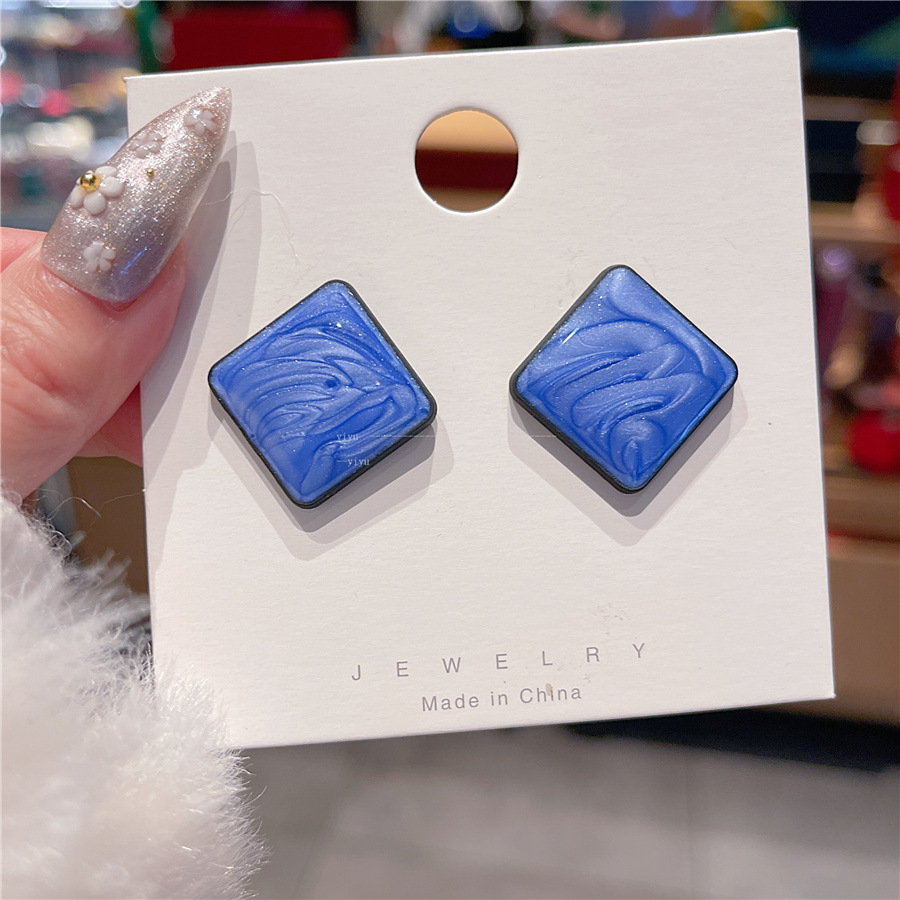 

Women's Blue Earrings Solid Color Independent Packaging Square Versatile National Style Earrings
