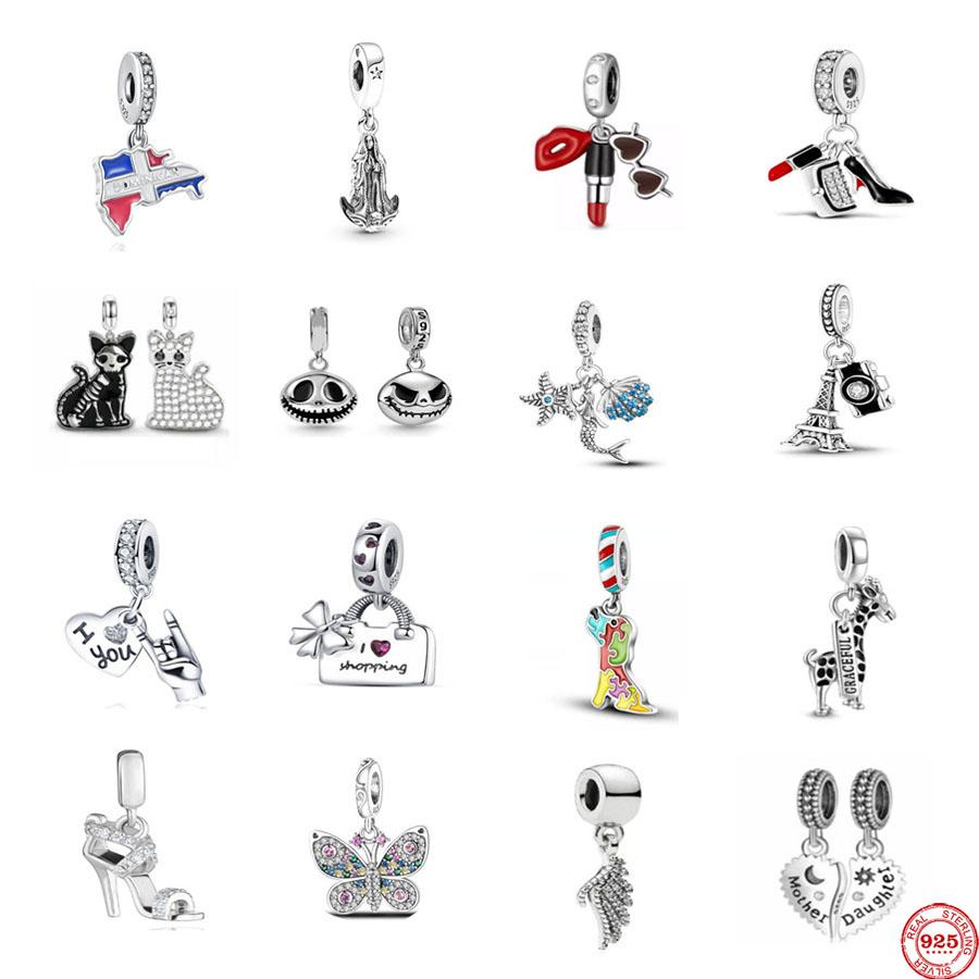 

925 Sterling Silver Dangle Charm Flag Cat Tower Wing Pendant Beads Bead Fit Pandora Charms Bracelet DIY Jewelry Accessories