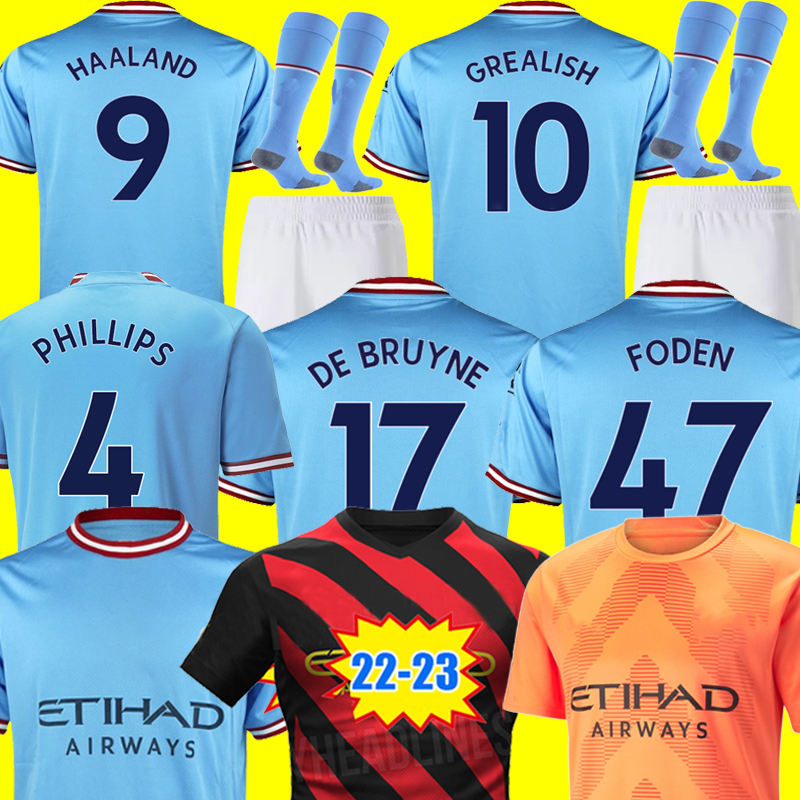 

21 22 23 HAALAND PHILLIPS SOCCER JERSEYS GREALISH MANS CITIES MAHREZ fans player version DE BRUYNE FODEN 2022 2023 football tops shirt kids kit sets uniforms, Men home