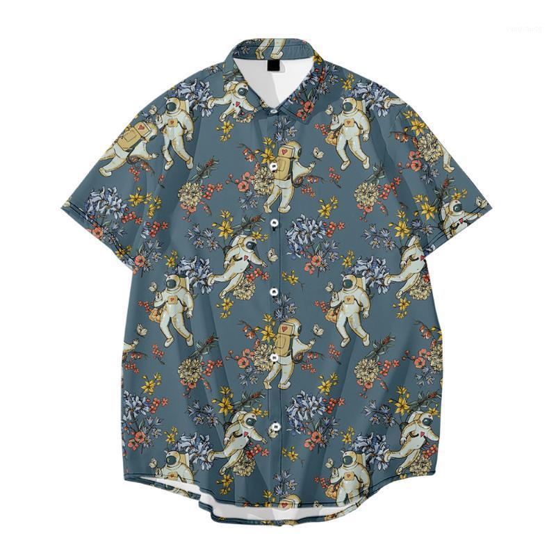 

Men's Casual Shirts 2022 Short Sleeve Lapel Shirt Large Size Outer Spaceman 3D Printed With Pocket