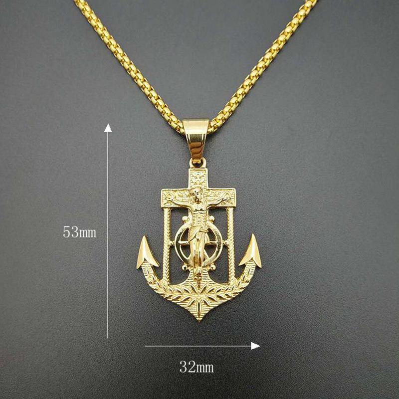 

Pendant Necklaces Hip Hop Product Jesus Anchor Necklace Gold Silver Color Stainless Steel Pirate Navy Hook Men Jewellery GiftPendant