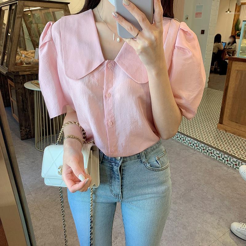

Women's Blouses & Shirts Solid Pink Summer Blouse V-neck Korean Style Shirt, Beige