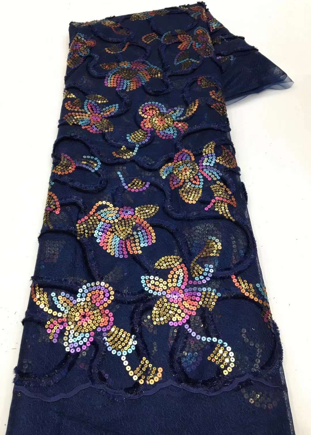 

2022 High Quality African Sequins Bule Tulle Lace Fabric Nigerian Embroidered Mesh Laces Fabrics For Party