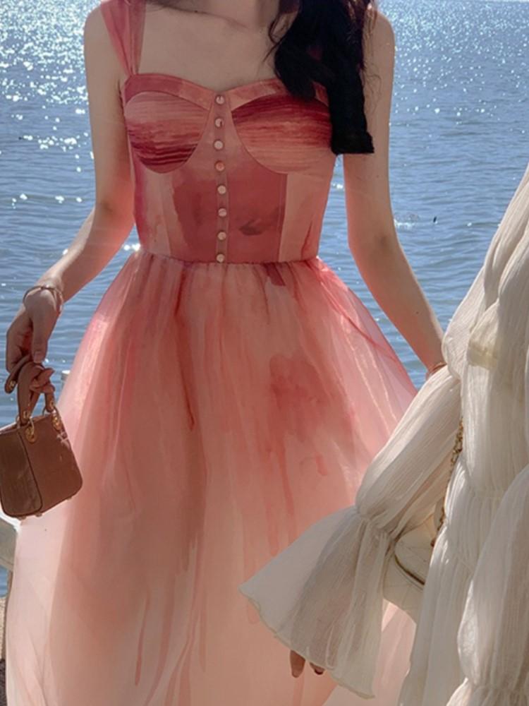 

Casual Dresses 2022 Autumn Design Evening Party Dress Woman Elegant Floral One Piece Korean Style Long Sleeve Fairy Midi DressCasual, Strap dress