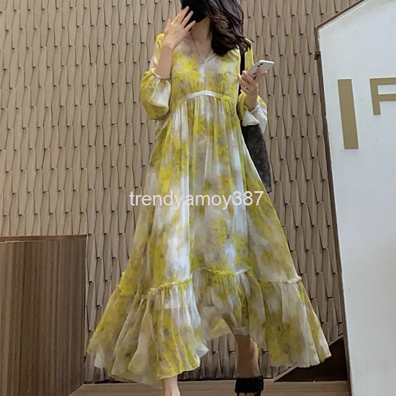 

Casual Dresses summer net red Bohemian V-neck Printed Dress two-piece elegant dress, 2# packaging bag