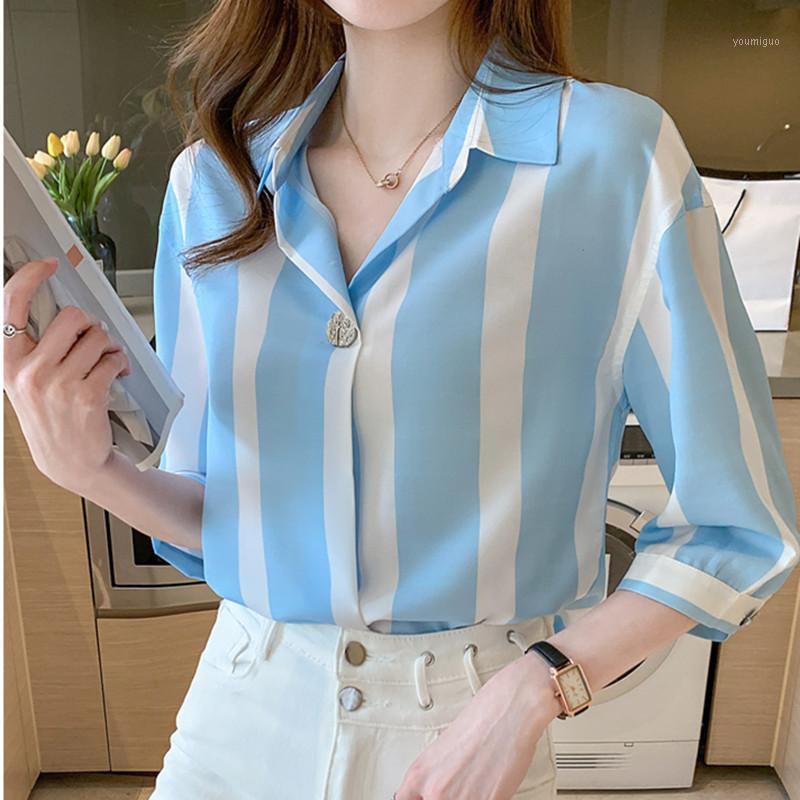

Women' Blouses & Shirts Korean Style Top Women Super Chiffon Long-sleeved Shirt, Light blue