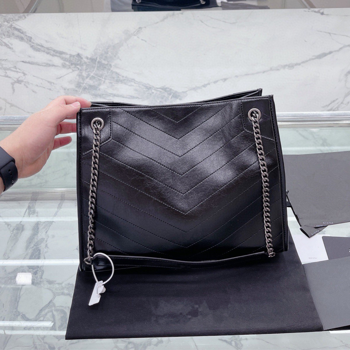 

Handbag Women Designer Chain Bag 2022 New Leather Shoulder Shopping Bag Size 33cm, Black