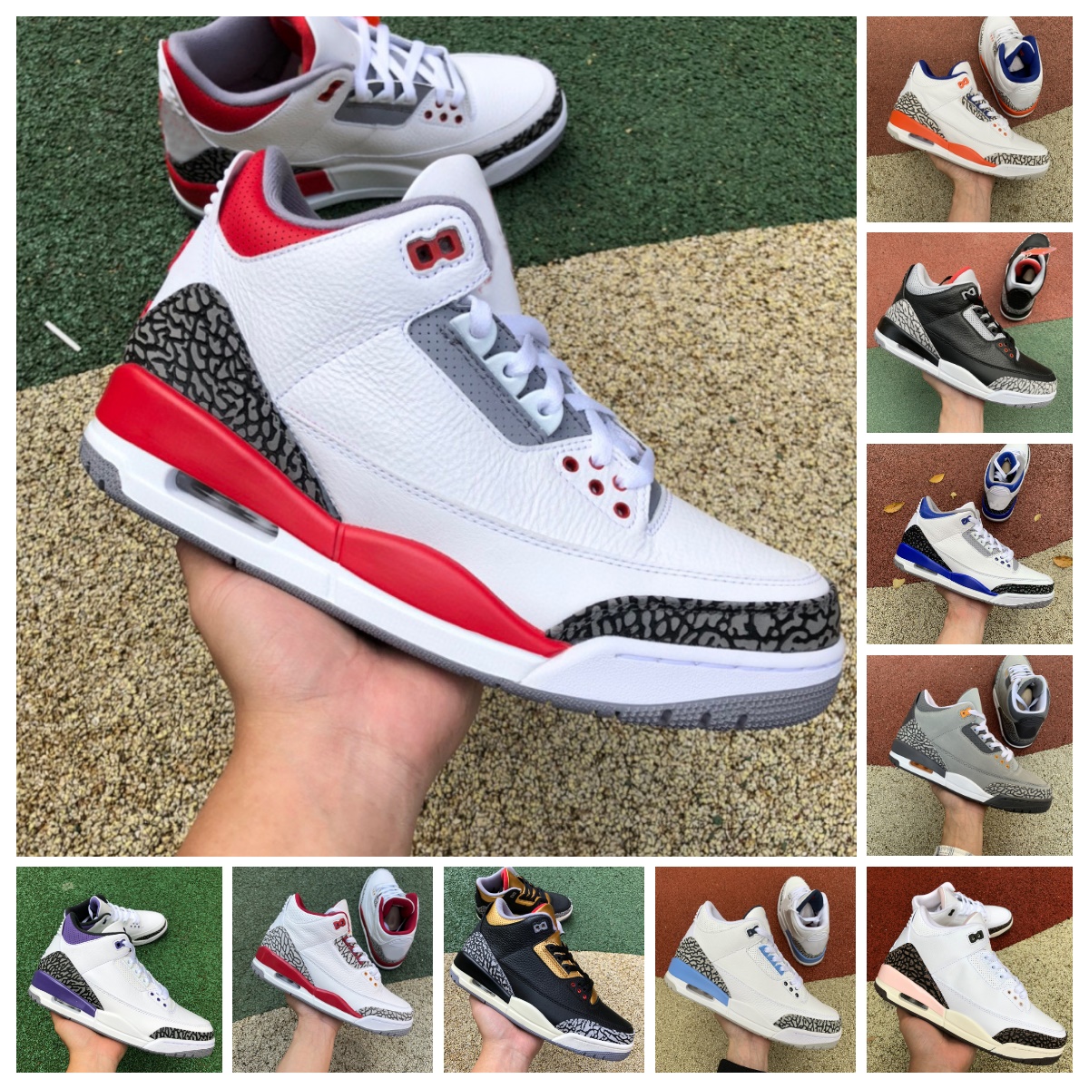 

Mens Fire Red Retro 3 3s Basketball Shoes Racer Blue Dark Iris Fragment UNC Cardinal Red Knicks Black Gold Cement Cool Grey Pine Green A Ma Maniere Designer Sneakers, Bubble package bag