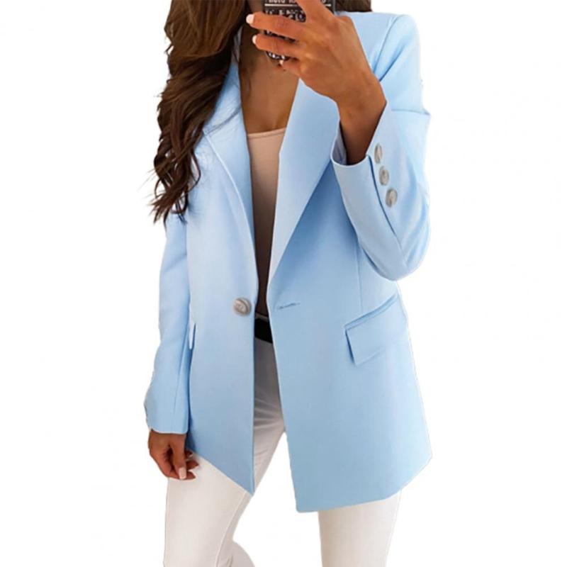 

Women' Suits & Blazers Office Lady Slim Blazer Solid Color One Buttons Side Pockets Turndown Collar Autumn Winter Women Jacket FemmeWomen, Blue