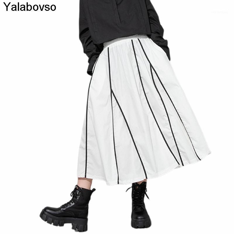 

Skirts 2022 Spring Clothes Elastic Waist White Pleated Skirt Large Stitched For Women Harajuku Ladies Clothing Yalabovso, Black