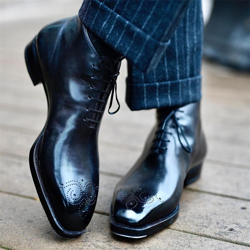 

Martin Boots Men PU Solid Color Classic Fashion Business Casual Party Retro Wild Hollow Lace Up Formal Ankle Boots CP049, Clear
