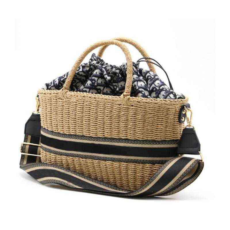 

Cylinder Straw Basket Bags Women's Wide Strap Designer Shoulder Bag Fashion Paper Rope Bucket Bags Lady Summer Handbags G220531