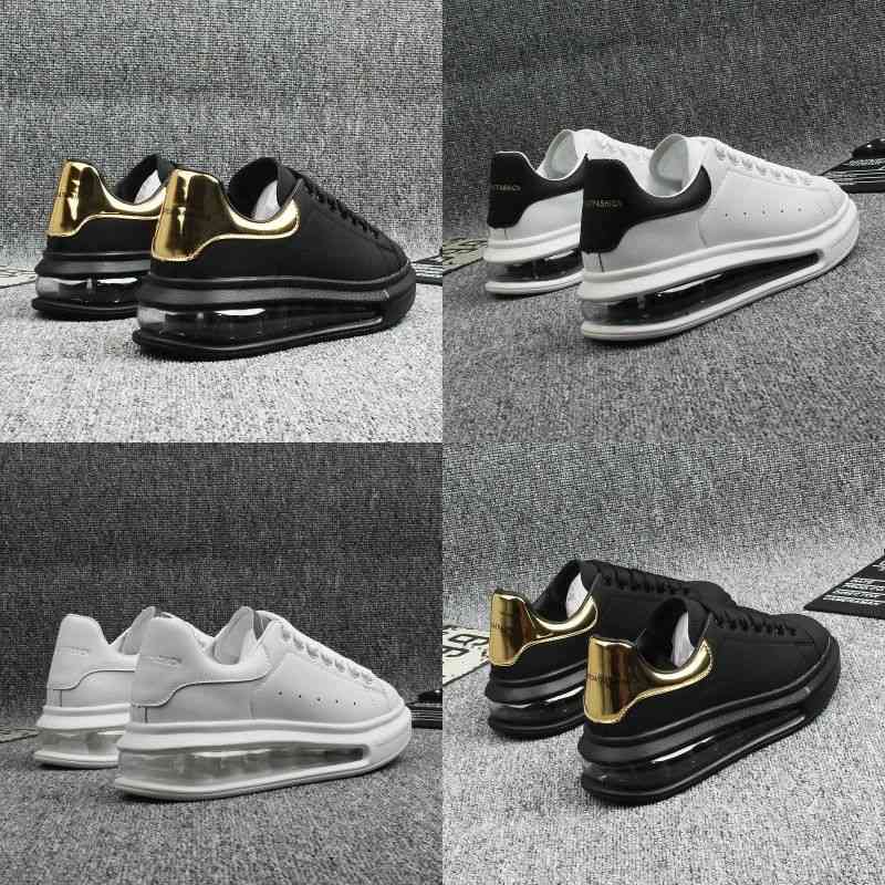 

Air Cushion Small Black Shoes for Men's Lovers Korean Version Versatile White Inner Heightening Casual, Black and gold