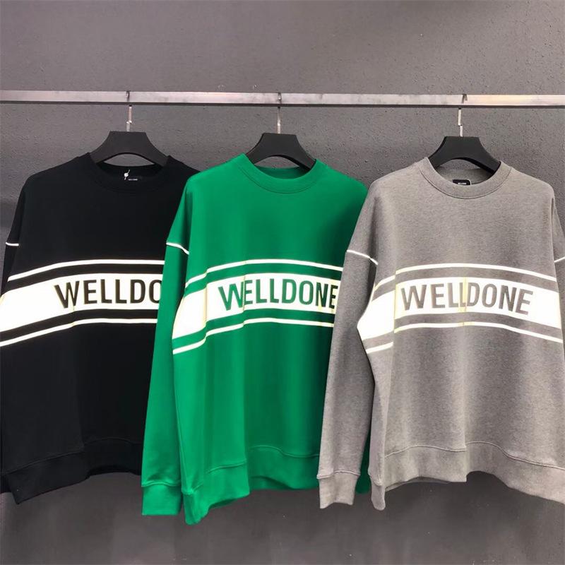 

Men's Hoodies & Sweatshirts Men's Women's We11done Reflective Letter Logo Round Neck Pullover Oversize Welldone Fashion Couple Sweat, Black