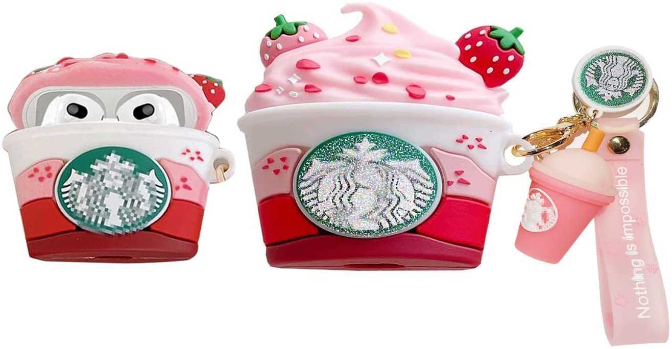 Compatible with Airpods 3rd Generation Case,[2021] Cute 3d Cartoon Kawaii Funny Fun Airpods 3 Case,designed with Drink Cup Keychain