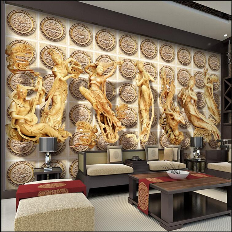 

Relief TV Background Wall Fairy Background Wall Customized Large Mural Nonwovens Wallpaper, Gold