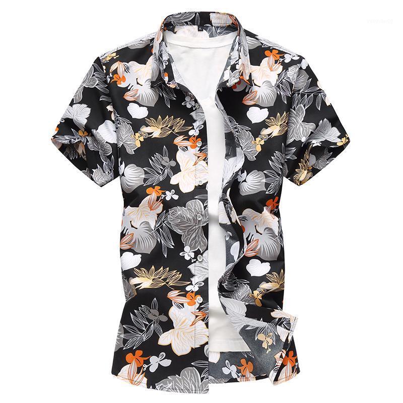 

Floral Men's Shirt Short Sleeve Camisa Masculina Blouse Men Black Blue Flower Mens Dress Shirts Casual, Black qt4025 c603p30