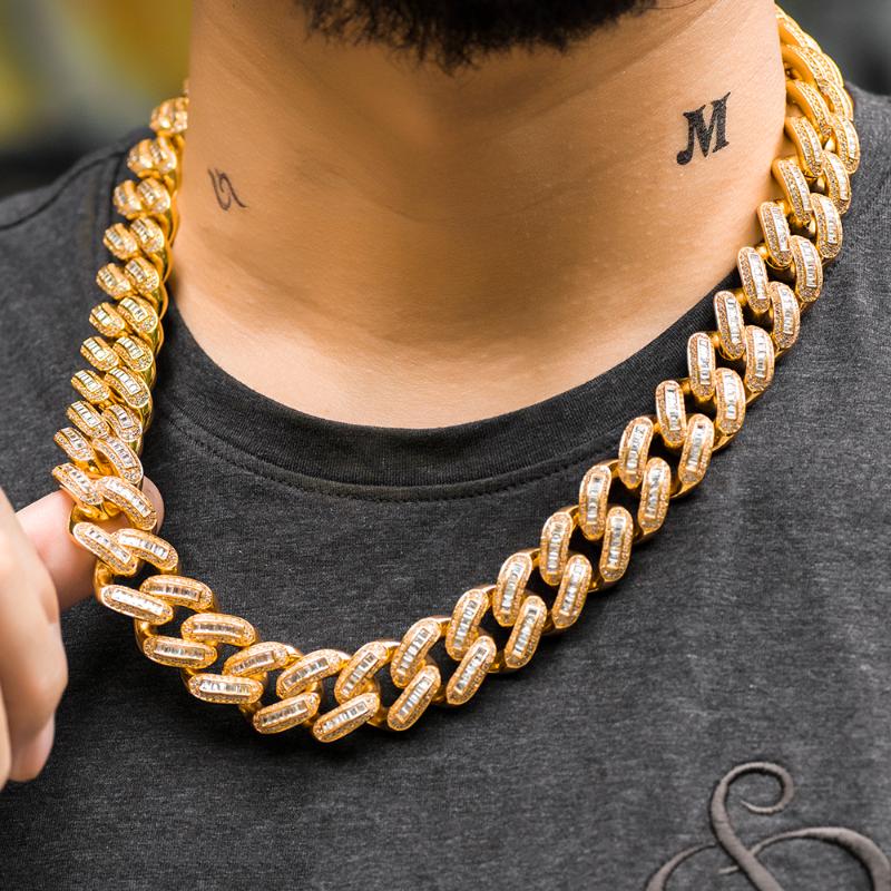 

Chains 19mm Baguette Cuban Link Choker Full Iced Out Chain Dad JewelryChains