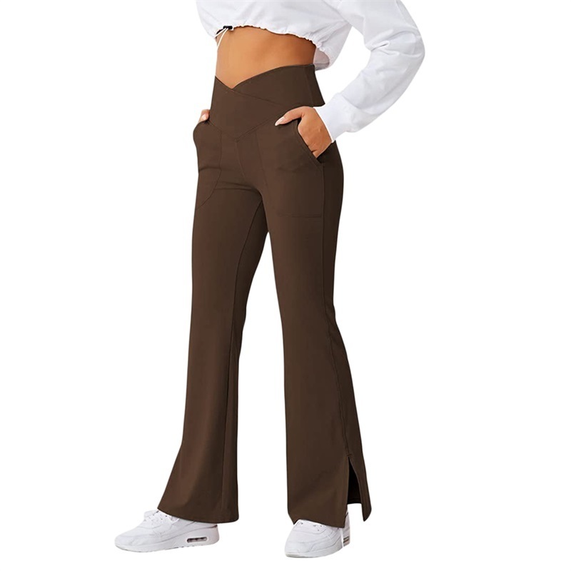 

Gaono Women Crossover Split Pants Bootcut Yoga High Waisted Full Length Flare Workout Bootleg Leggings with Pockets 220727, Light gray