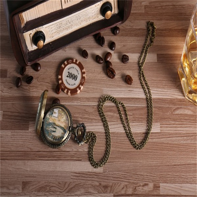 

10pcs Vintage bronze glass bridge pocket watch large long necklace Quartz, Black