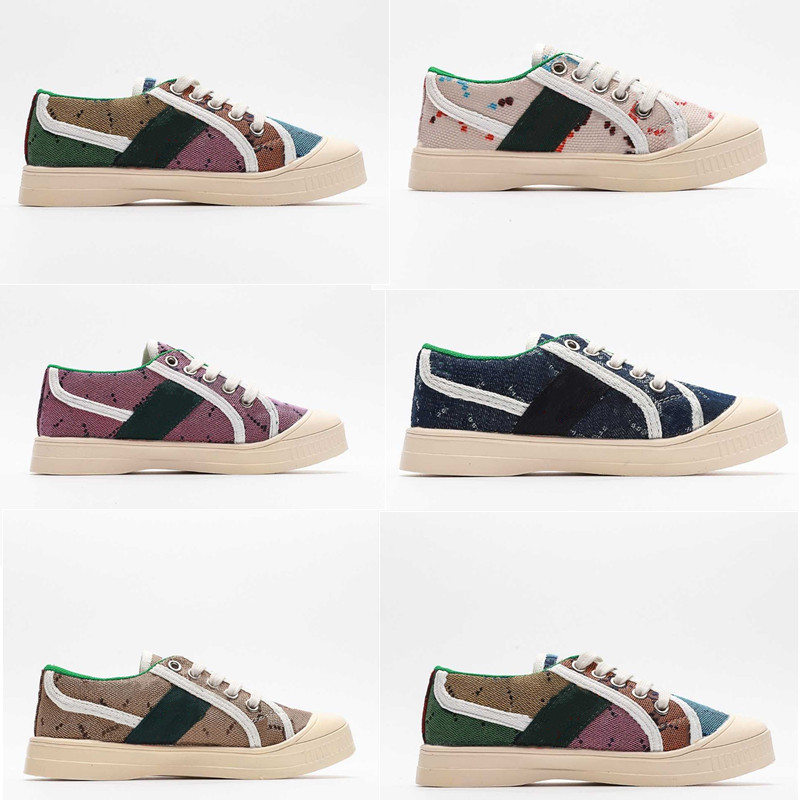 

Italy Designer Children 1977 Tennis sneaker Low Cut Kids Running Shoes Multicolour linen fabric Infant Toddler Big Boys Girs Teenage Trainers mono gram textured