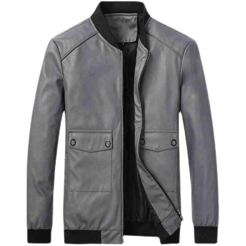 

New style stand-up collar leather jacket male autumn PU coat baseball collar simple windproof faux leather motorcycle coat T220728, Gray