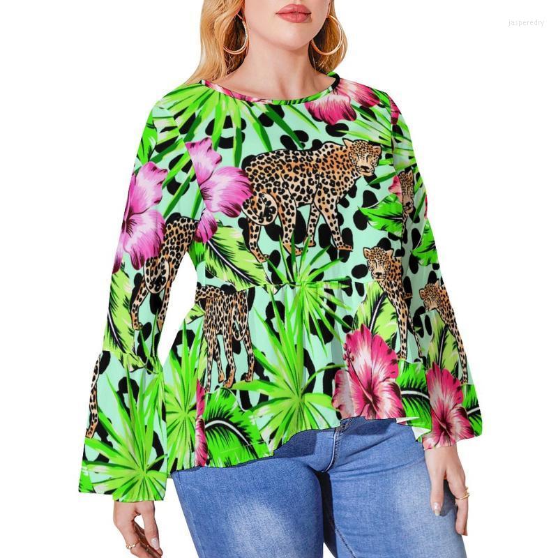 

Women's Plus Size T-Shirt Cheetah T-Shirts Leaf Flowers Print Casual Long-Sleeve Cute Tees O Neck Clothing 5XL 6XLWomen's Jasp22, Style-14
