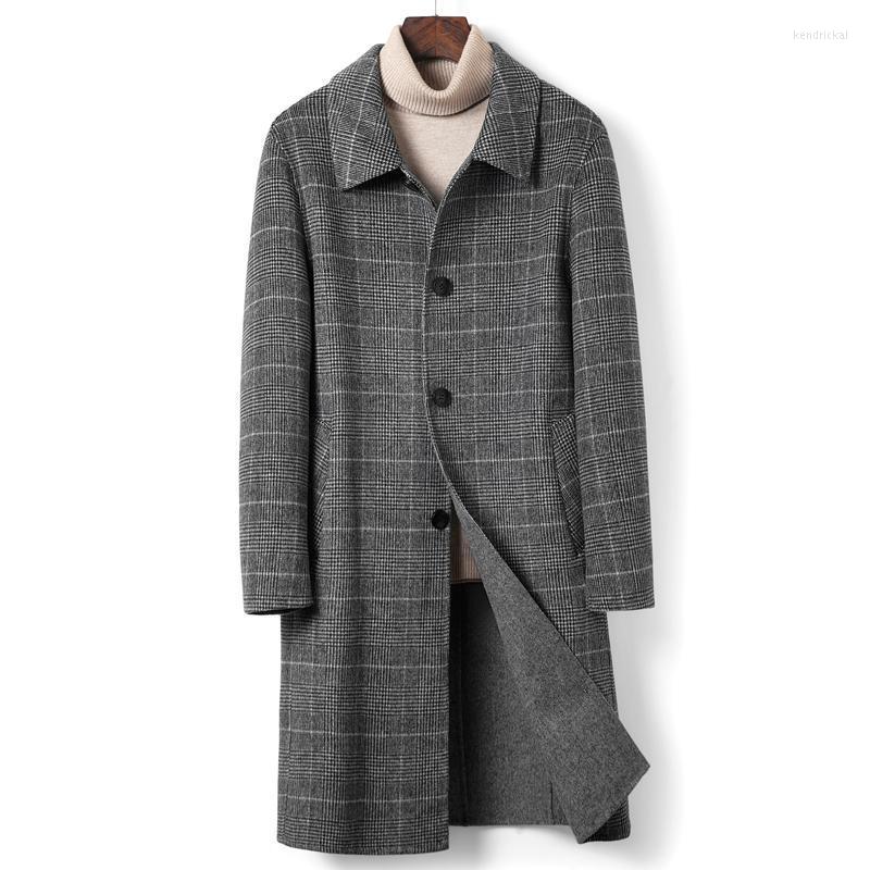 

Men's Wool & Blends Korean Mens Coat Winter Jacket Men Overcoat Warm Clothes Outwear Long Grey Plaid Male Plus Size 3XL Kend22, Gray