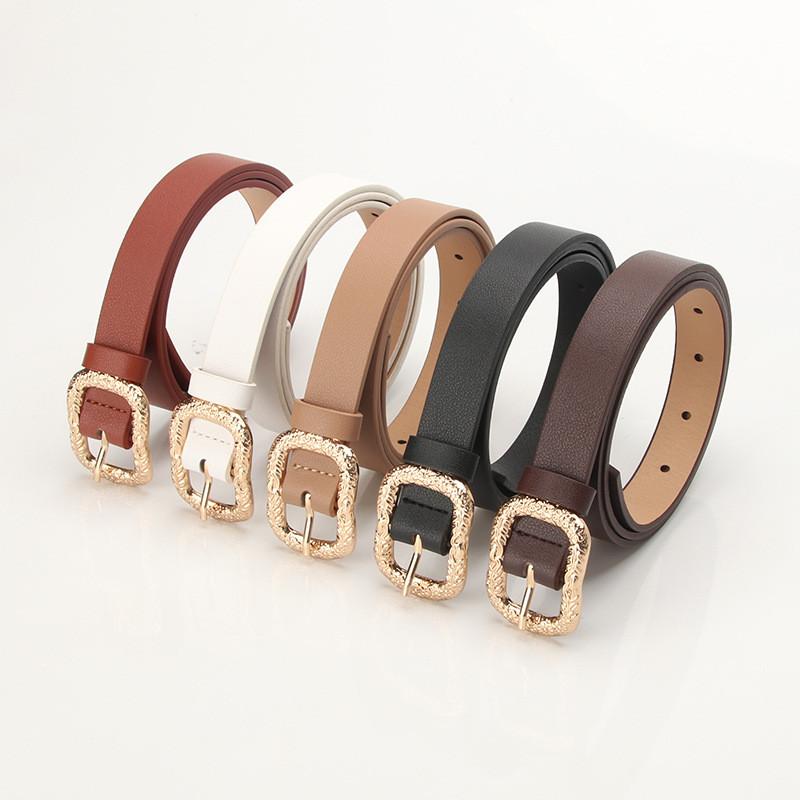 

Belts 105cm*2.4cm PU Belt Women Carved Metal Buckle Fashion Waistband Female Solid Waist Strap Lady Band, White