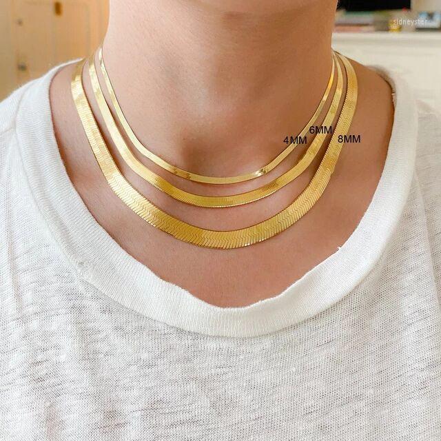 

Chokers 4mm 6mm 8mm Width Herringbone Chain Necklace Classic Simple Wholesale European Women NecklaceChokers Sidn22