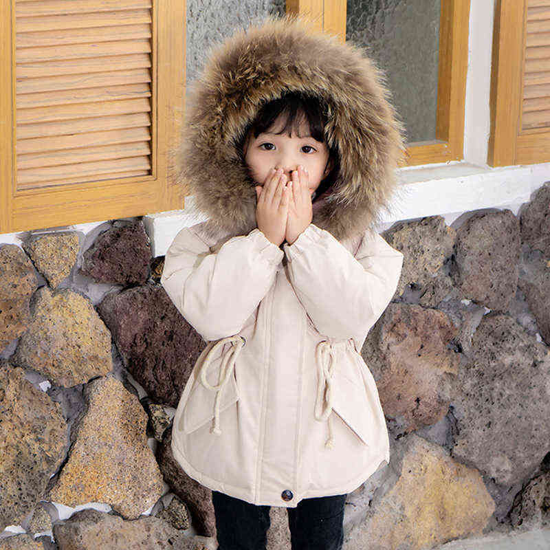 

2022 Children Fur Coat Russian Winter Girls Jackets Hooded Cotton Lined Toddler Boys Parka Solid Korean Kids Clothes 2-10 Jr J220718, Pink