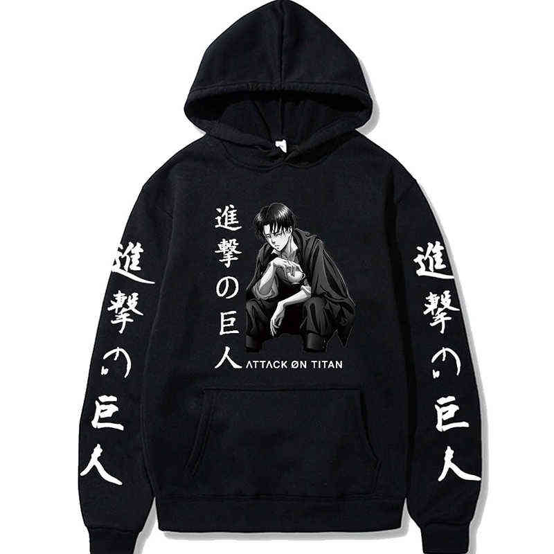 Anime Attack on Titan Levi Ackerman Imprimer Sweat à capuche Hommes Femmes Dessin animé Graphique Pull Harajuku Vêtements décontractés Sweats à c