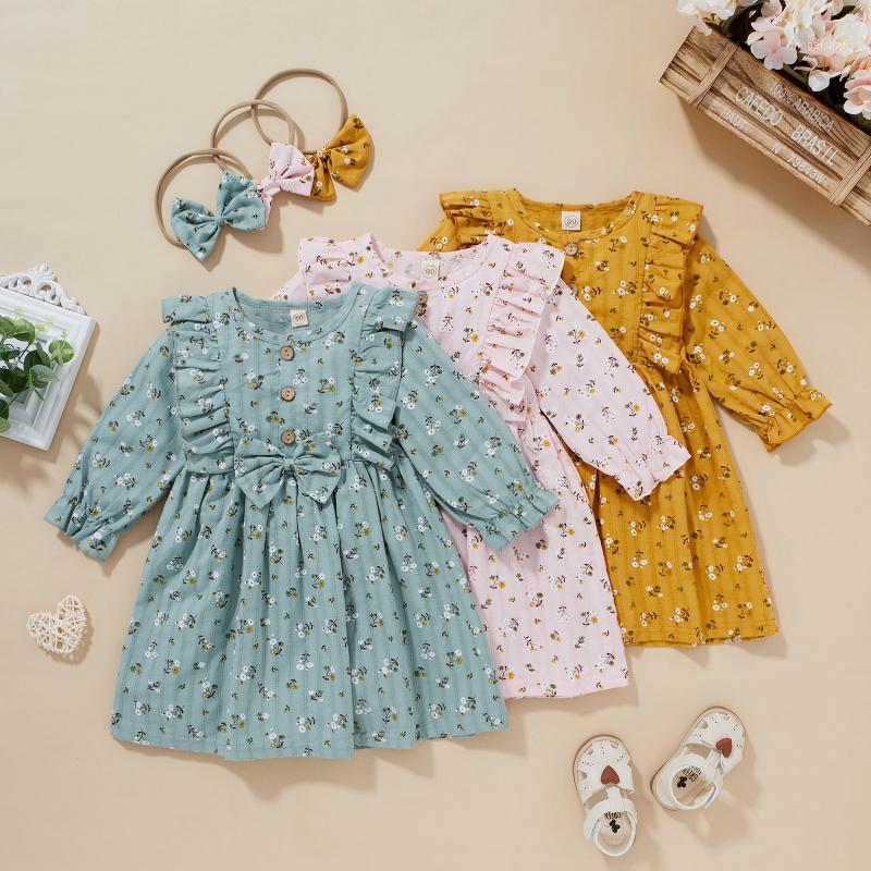 

Girl's Dresses Toddler Baby Girls Casual Spring Floral Dress Princess Romper Clothes Summer Costume Prinsessenjurken Meisjes, Green