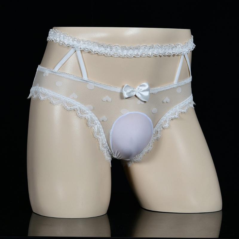 

Underpants Men's Sissy Bow Lace G String Erotic Lingerie Transparent Thong Gay Underwear Ball Pouch Brief Man See-through PantiesUnderpa, Black